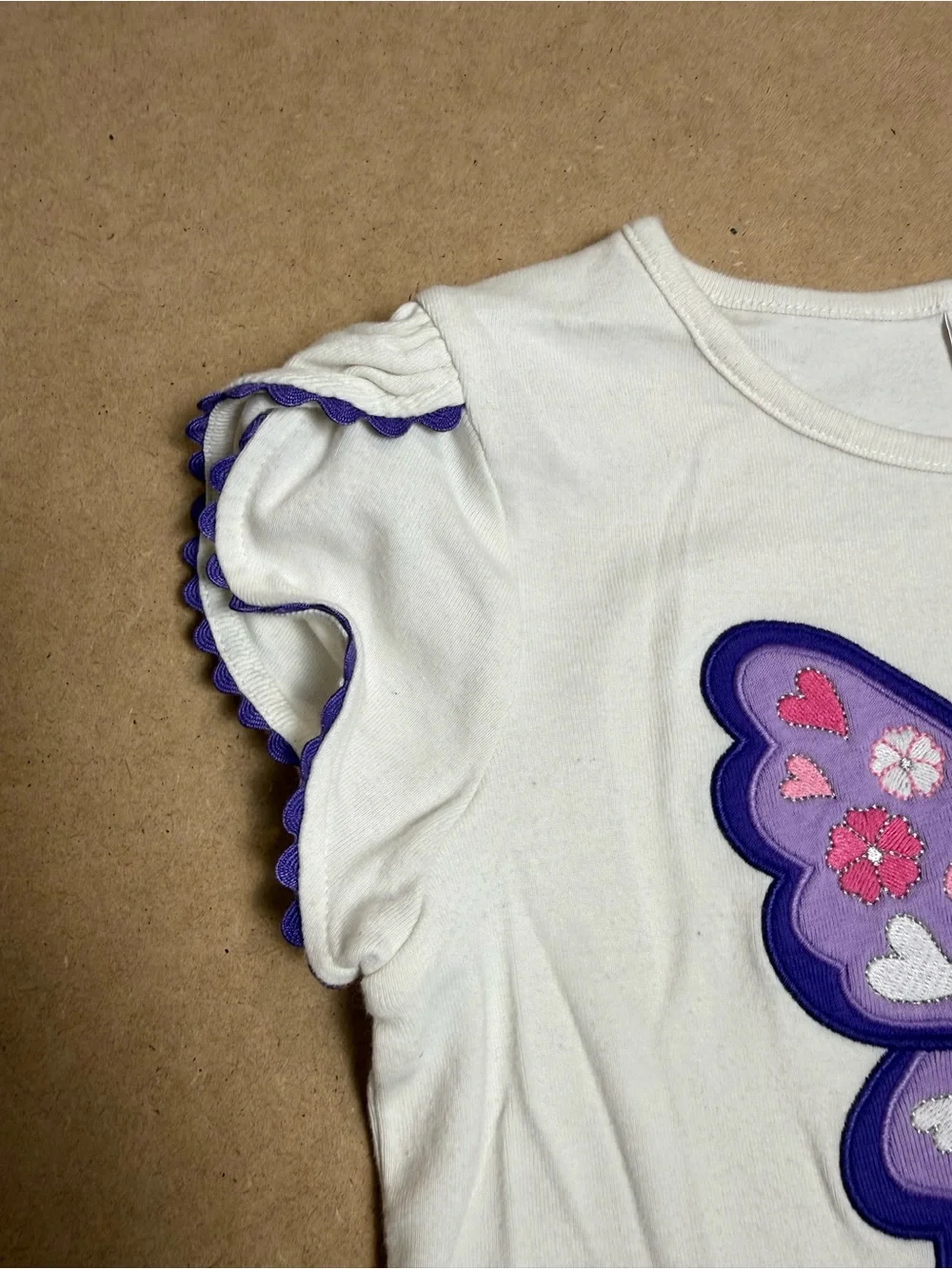 Gymboree Girls Size 10 Butterfly Appliqué White Ruffle Sleeve Top